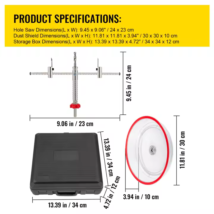 SucceBuy Kit de cortador de sierra perforadora ajustable, 1-5/8" a 8" (40-200 mm), sierra perforadora empotrada de doble hoja con protector contra el polvo para PC, brocas piloto reemplazables, para luces empotradas, altavoces de techo, orificios de venti - 1