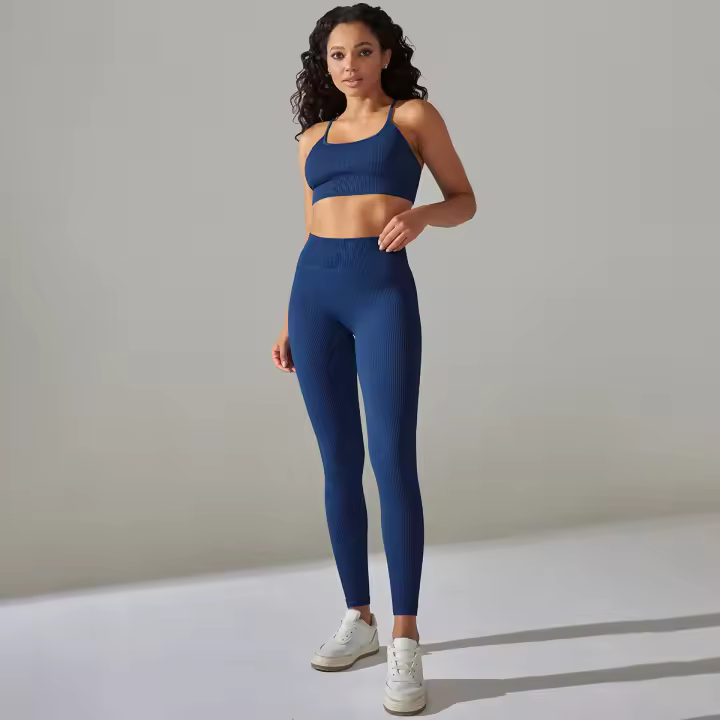 Hamidou-Conjunto de ropa deportiva de dos piezas para mujer, Leggings de cintura alta para gimnasio, Top corto, trajes deportivos de Fitness, ropa deportiva con lavado ácido - 1