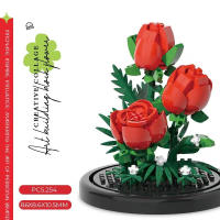 Bloque de decoración de escritorio de montaje eterno, flor, rompecabezas para niños, rosa, bloques de construcción, juguete, ramo, regalo - details 17
