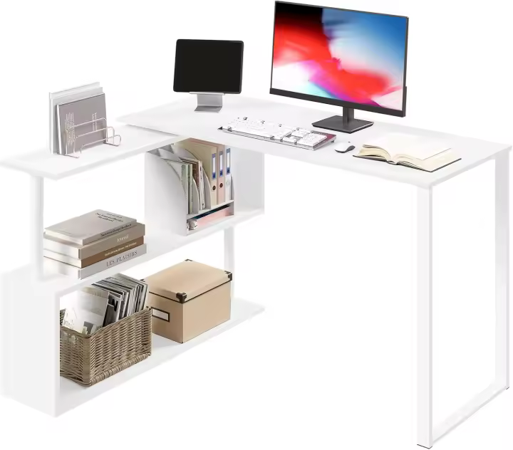 Escritorio en L con Estantes Giratorios, Mesa de Ordenador 120x50cm, Mesa de Trabajo, Escritorio Esquinero, Roble Claro - 1