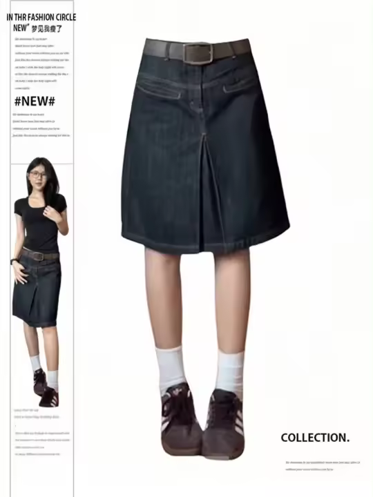 Falda vaquera por debajo de la rodilla japonesa estilo Retro para mujer coreana de verano estética gótica moda nueva - 1