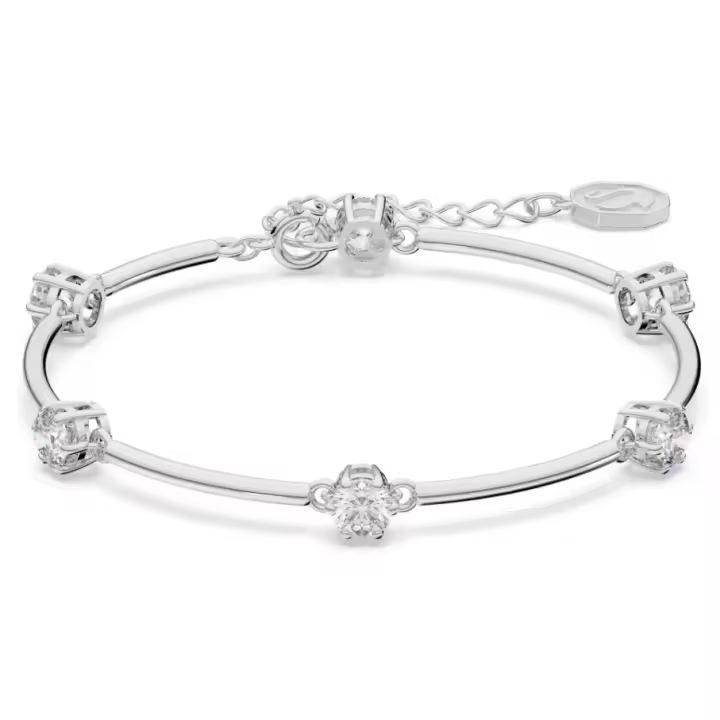 Swaroski-brazalete de Piedra Redonda transparente para Mujer, de Plata de Ley 925, pulsera de Cristal transparente CZ, Gift de joyería ajustable para mujer de 17-20cm \ ufeff - 1