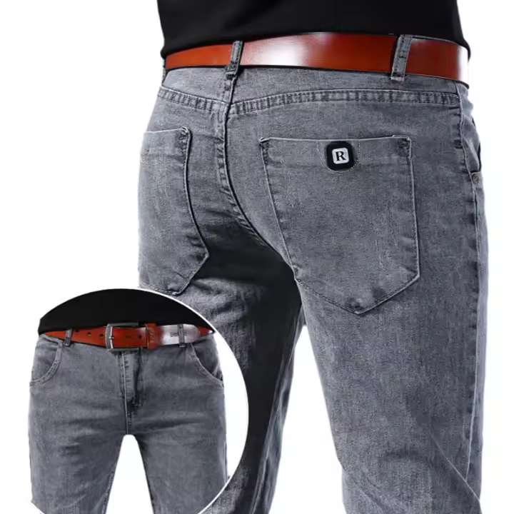 Nuevos Jeans Para Hombre Estilo Coreano Cómodos Y Ajustados De Cintura Media Pantalones Casuales De Desechabilidad cintura media Gris - 1
