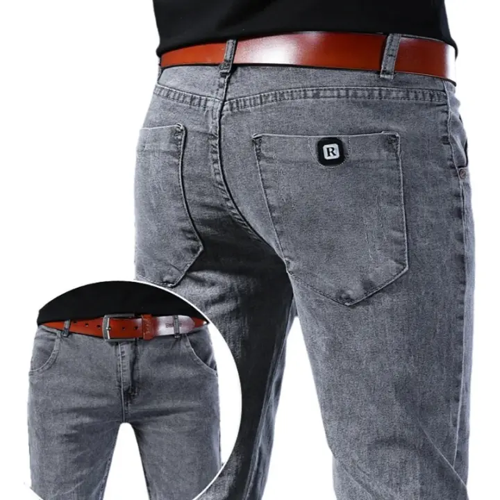Nuevos Jeans Para Hombre Estilo Coreano Cómodos Y Ajustados De Cintura Media Pantalones Casuales De Desechabilidad cintura media Gris - 1