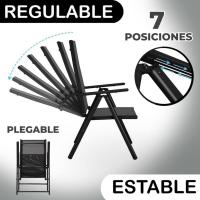 2 sillas Camping jardín y terraza Plegables y reclinables de 7 Posiciones de Acero con Epoxi anticorrosión y textileno Reforzado Negras - details 2