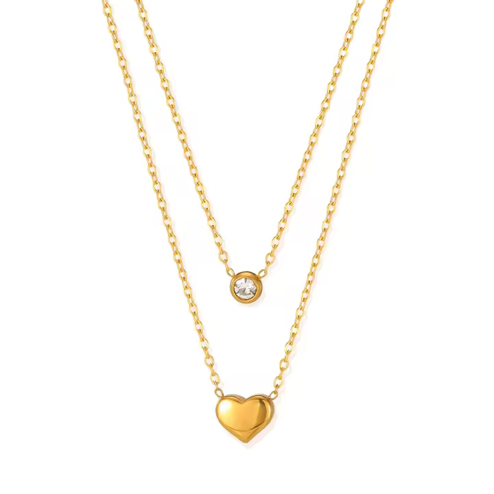 Collar de corazón de acero inoxidable de doble capa para mujer - Gargantilla de moda minimalista con diseño único - 1