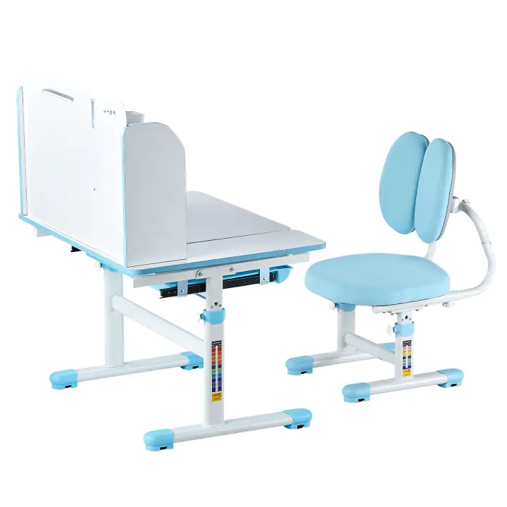 SucceBuy Juego de escritorio y silla de estudio para niños, altura ajustable con estantería y cajón de almacenamiento, 0-40 °   Escritorio inclinado, mesa de estudio, azul - 1