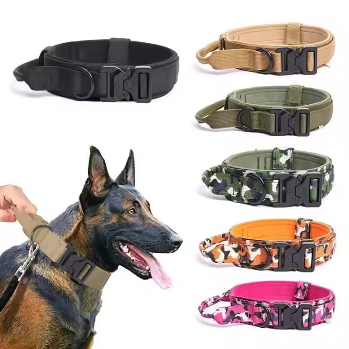 Productos mascotas, hebilla táctica perros al aire libre, Collar nailon transpirable, cuerda de tracción, collares militares - 1