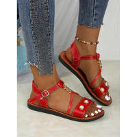 Sandalias planas de talla grande con hebilla en el tobillo y cuentas de perlas para mujer, novedad de verano - details 5