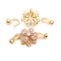 2 juegos de conectores de flores de latón y circonio de Color dorado de 18K para collares, cierres de pulsera, suministros de joyería Diy, accesorios - details 5