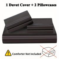 3 piezas Juego de funda de edredón, juego de cama de color liso satinado, funda de edredón suave y cómoda - details 5