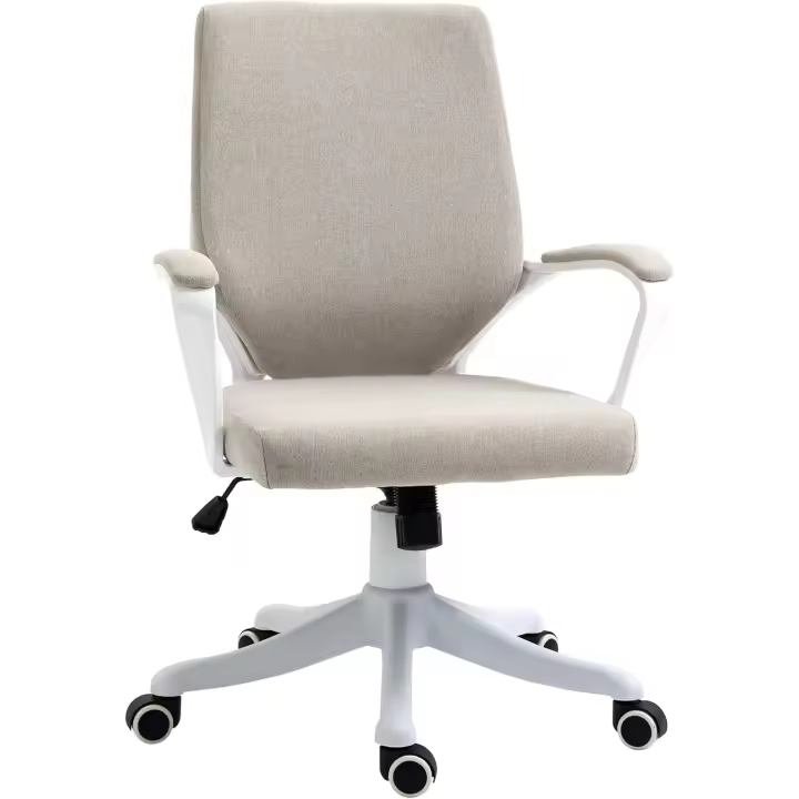 Oficina Giratoria Silla de Escritorio Basculante con Reposabrazos y Altura Ajustable para Dormitorio Salón Carga 120 kg 62x69x92-100 cm Beige - 1