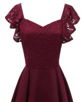 Vestido Retro para Mujer 2024 Cuello en V Sexy Encaje, Manga Corta con Volantes, Cintura Ajustada, Estilo de Fiesta de Swing - details 4