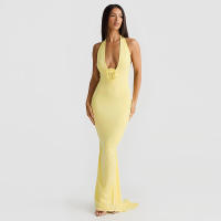 BUNO-vestido largo con cuello en V para mujer, prenda elegante con espalda descubierta, cintas, bodycons, fiesta de noche - details 8