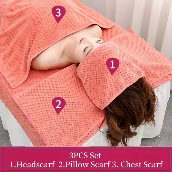 Juego de toallas de spa sin perfume de 3 piezas: pañuelo para la cabeza, almohada y toallas para el pecho a cuadros de piña para el control de la piel en el salón de belleza, no necesita electricidad ni batería - 1