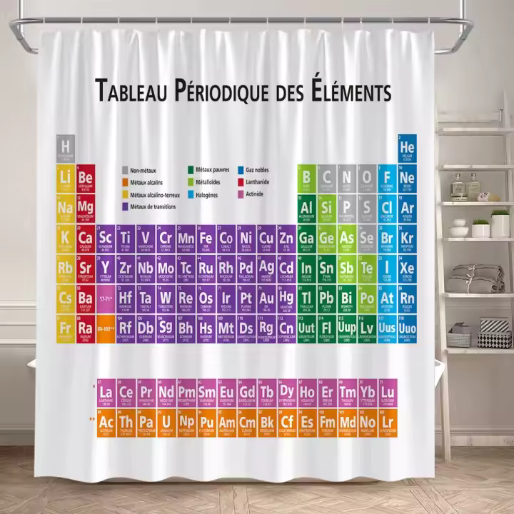 Cortina de Ducha de Mesa Periódica Elementos Químicos Divertidos y Modernos para Estudiantes - 1
