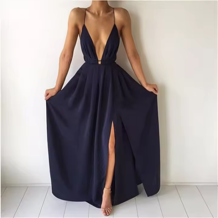 "Vestido Bohemio Rojo Pasión de Tirantes |   Escote V y Espalda Descubierta |   Vestido Largo de Gasa para Vacaciones |   Estilo francés elegante |   Moda Verano 2025 |   Envío Rápido Miravia" - 1