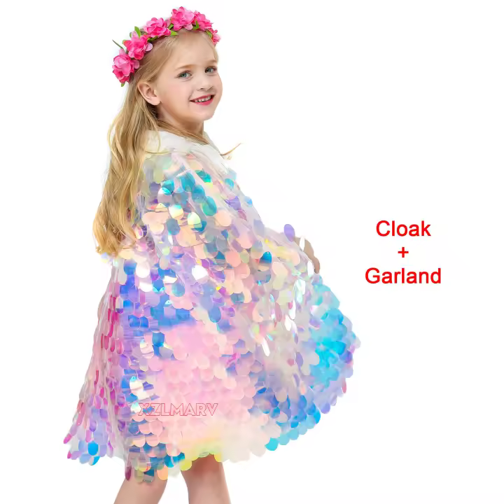 Chal de lentejuelas Multicolor con purpurina para niñas, capa brillante, capa de princesa de hadas, fiesta de Navidad, ropa de Halloween para niños, moda - 1
