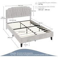 Tapizado en terciopelo Cama de matrimonio con cabecera ajustable en altura Marco de cama Soporte con listones de madera 160 × 200 cm Beige - details 1