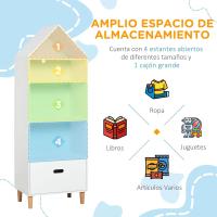 Estantería de Madera para Niños Diseño Compacto de 4 Estantes y Cajón Ideal para Libros, Juguetes, DVDs Blanco y Azul - details 3