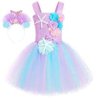 Vestido de sirena para niñas, vestido de fiesta de princesa de Halloween, falda tutú de tul de malla arcoíris, escala de pez de lentejuelas tres - details 29