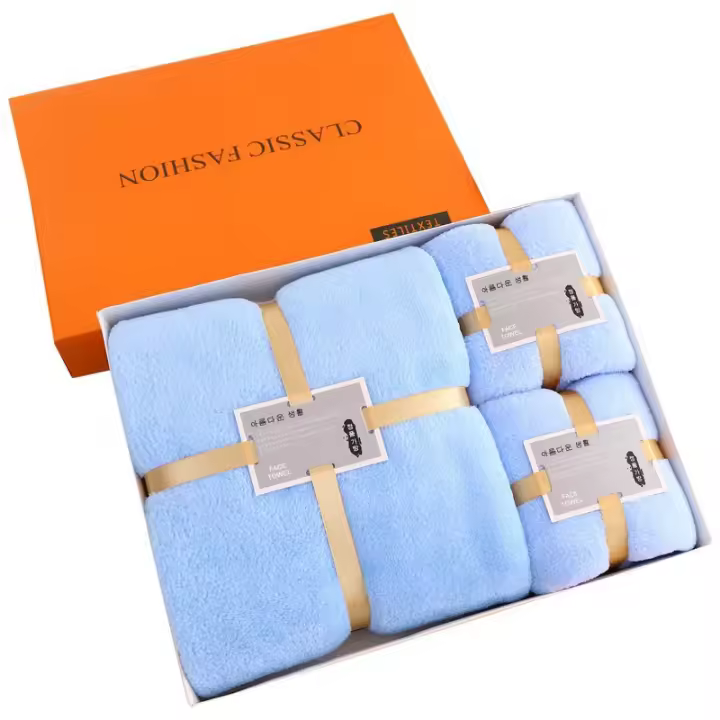 Juego de 3 Toallas，Con caja de regalo，terciopelo coral - Suaves y absorbentes - Toallas de baño - Toallas para la Cara y el Lavabo，La mejor opción para regalar a familiares, amigos y personas mayores. - 1