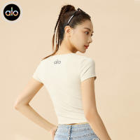 Alo yoga manga corta nuevo rayas deporte manga corta camiseta transpirable fitness adelgazamiento yoga ropa top - details 3