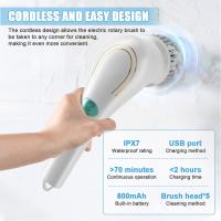Cepillo de limpieza del hogar, Fregador Giratorio Eléctrico Potente con 5 Cepillos,Se Puede Cargar por USB para bañera de baño, Cocina, Ventana, bañera, Plato - details 6