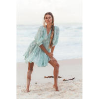 Vestido corto de vacaciones de playa de rayón informal suelto con lazo floral para mujer de moda de verano - details 125