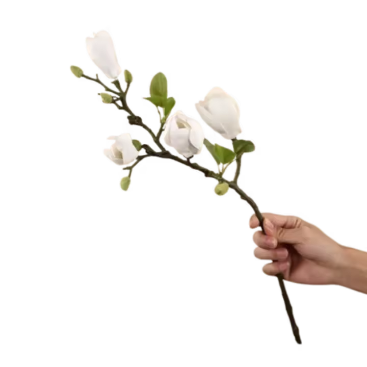 Rama de Magnolia Artificial de 68cm, arte Floral de tacto Real, simulación de Magnolia grande hecha a mano con brotes, flores artificiales de orquídeas - 1
