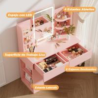 Mesa de Maquillaje LED Regulable Vanity con 2 Cajones y 4 Estantes Estante Inferior - details 18