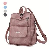 Mochila de gran capacidad de Color sólido, cuero PU texturizado, mochila de regreso a la escuela, bolsa de viaje de moda - details 1