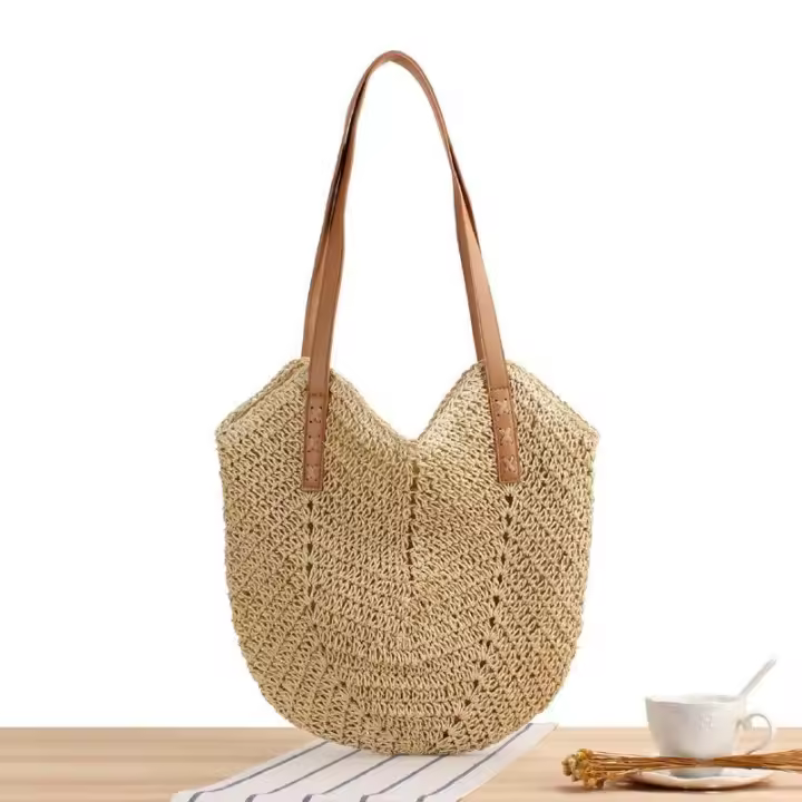 Mochila de hombro de cuerda de papel tejida de hierba para mujer, bolso de playa para vacaciones, nueva moda hecha a mano - 1