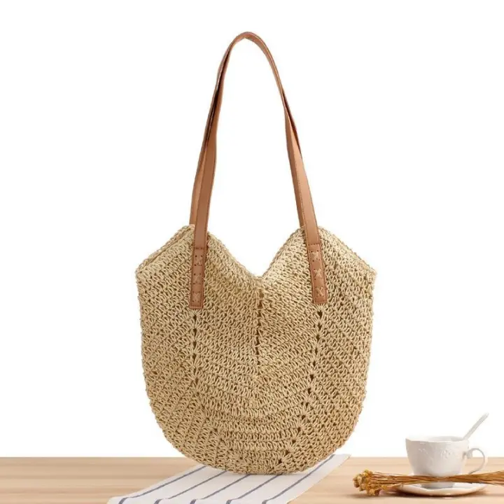 Mochila de hombro de cuerda de papel tejida de hierba para mujer, bolso de playa para vacaciones, nueva moda hecha a mano - 1