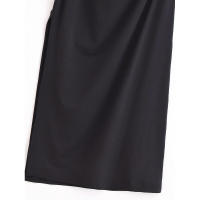 Vestido largo asimétrico sin mangas con dobladillo fruncido lateral para mujer de High Street, negro, sexy, maxi. - details 11