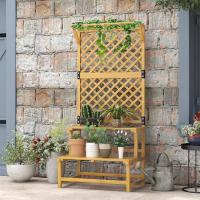Estante de madera para plantas de 2 niveles, soporte para macetas de exterior con rejilla para jardín, patio, terraza, 75x50x166 cm, natural - details 1
