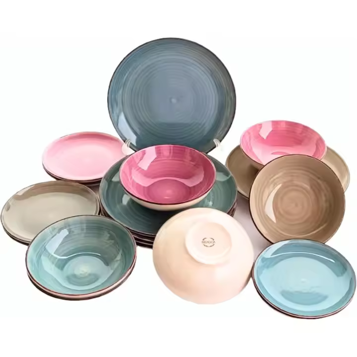 Vajilla Completa - 18 Piezas 6 Servicios Multicolor. Vajilla para 6 personas. Vajillas Completas Modernas - 1