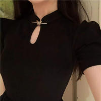 Cheongsam falda larga juvenil de temperamento de alta gama, vestido negro de estilo chino, novedad de verano, ropa de mujer - details 5