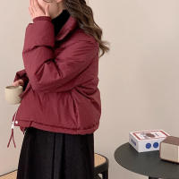 Women short thick cotton padded puffer jacket winter stand collar zipper basic coat outwear - details 11