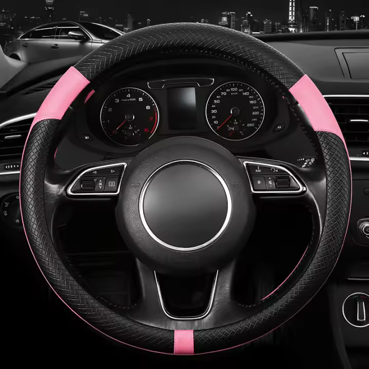 Cubierta de Volante de Coche de Cuero PU Transpirable Antideslizante Adecuada para Todas las Estaciones Adecuada para Volantes de 38cm/15-inch - 1