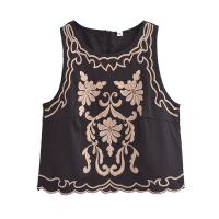BUNO-moda para mujer, chaleco bordado Retro Simple y versátil, Top corto sin mangas bordado étnico - details 1
