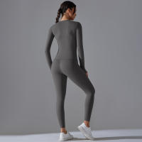 Hamidou-conjunto deportivo de Yoga para mujer, Leggings de gimnasio de secado rápido, de manga larga Camiseta deportiva para correr, pantalones de entrenamiento para correr - details 25