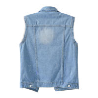 Chaqueta vaquera sin mangas para mujer, chaleco desgastado, ajustado, Color caramelo - details 2