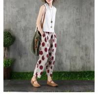 Pantalones de algodón y lino para mujer, pantalones harén con estampado de verano, pantalones holgados Retro a la moda hasta el tobillo para mujer - details 13