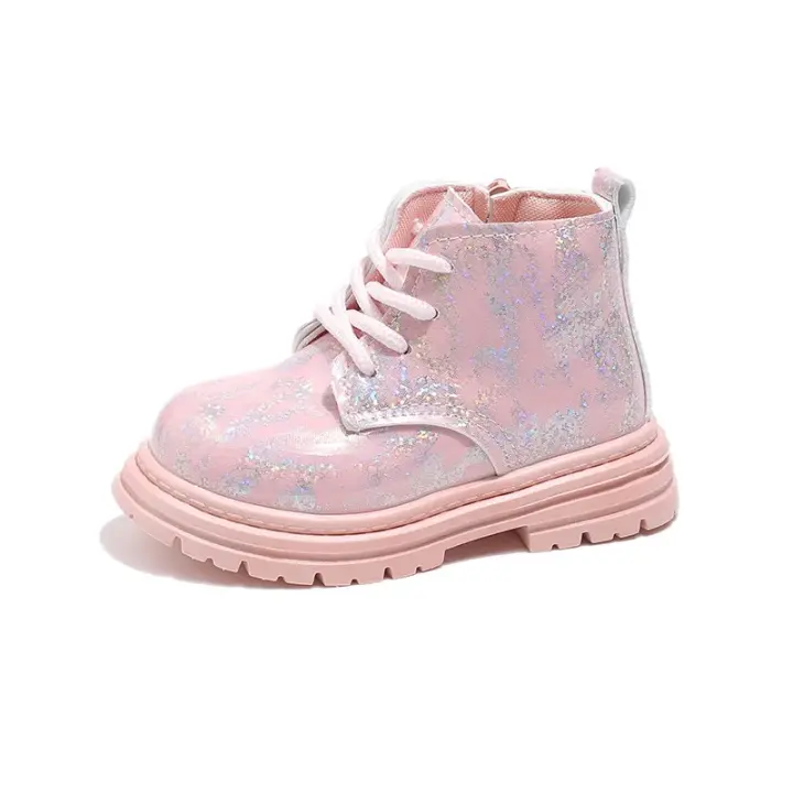 Botas de princesa de moda para niños, botines de charol de color degradado, cortas, con cremallera lateral, no resbaladizas - 1