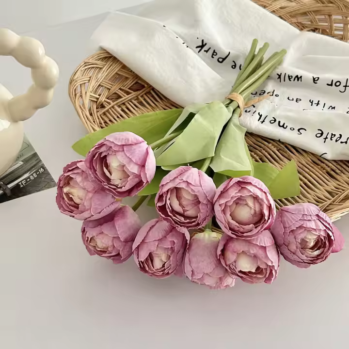 9 Uds. Ramo de tulipanes artificiales de 9 cabezas, tacto Real, flor de tulipán de seda realista, borde quemado, flores falsas hechas a mano - 1