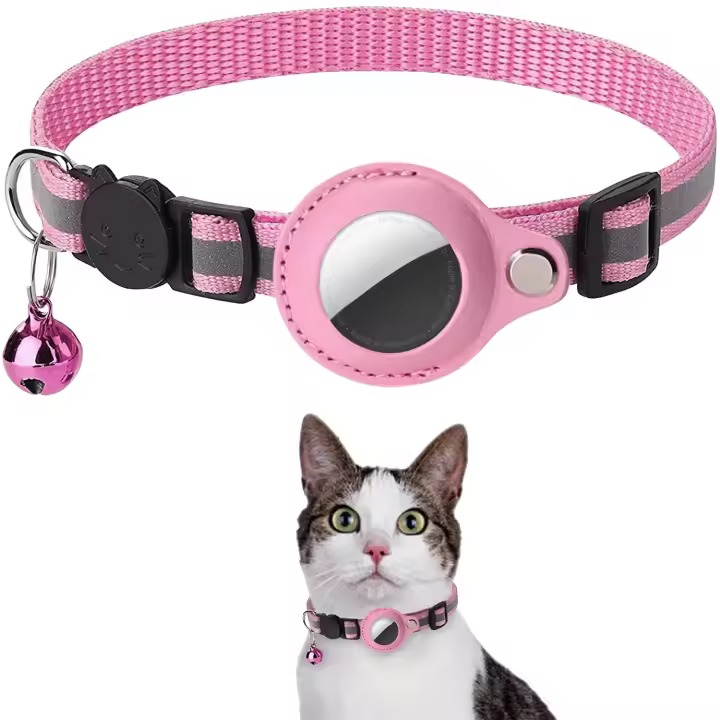Collar para gato ajustable reflectante Breakaway con soporte para AirTag y campana – Collar de seguridad impermeable para gatitos/adultos - 1