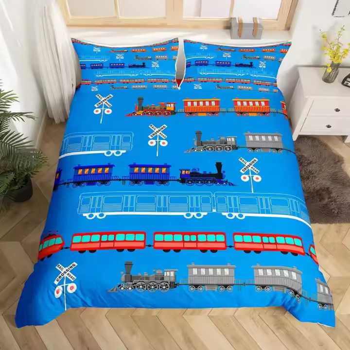 Juego de Ropa de Cama de Vehículos de Tren Funda de Edredón de Poliéster para Habitación de Niños, Niñas, Adolescentes Accesorio de Dormitorio Cómodo - 1