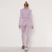 conjunto de yoga para mujer sin costuras ropa deportiva de gimnasio con manga larga sujetador de alto cinturón leggings de gimnasio traje deportivo - details 35