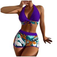Bikini abierto con estampado de hojas retro en talla grande, conjunto de traje de baño de dos piezas con correas estables para mujer - details 3